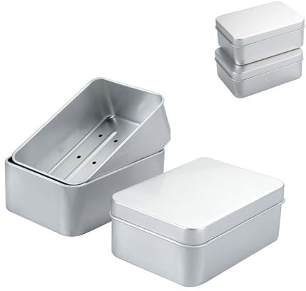 HJIAMA 3 Pièces 180 ML Boite a Savon, Conception à Double Couche, Aluminium Boite Savon, avec Couvercle et Grille de Drainage, Porte Savon, Convient pour Maison, Voyages, Camping