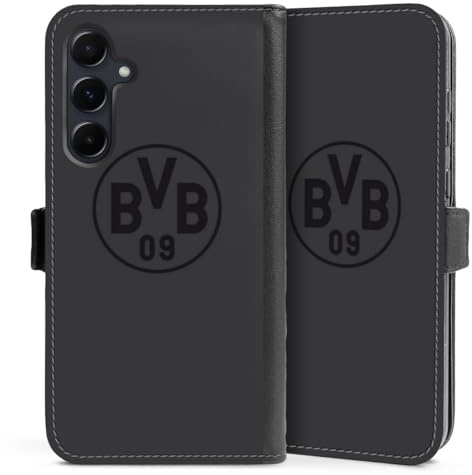 Klapphülle kompatibel mit Samsung Galaxy A 55 5G Handyhülle aus Kunst Leder schwarz Flip Case Borussia Dortmund Logo BVB