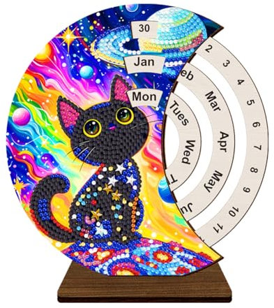 Diamond Painting Kalender Ornamente, Holz Diamant Malerei Weihnachtsdeko rotierender Kalender, Diamant Painting Tischkalender Tischdeko ewiger Kalender Weihnachten Deko Set (L)