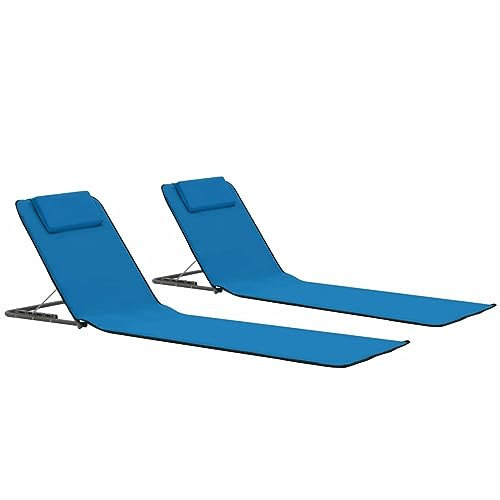 Xichuzi Klappbare Strandmatte 2 STK. Stahl und Stoff Blau, Klappliege, Klappliegestuhl, Strand Matte, Rückenlehne, Freibad Liege, Liegematte, Strand Matratze