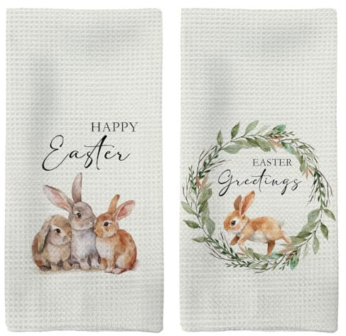 Tzhim Happy Easter Küchentücher, 2er-Set, Osterhasen-Handtücher, Oster-Geschirrtücher, Geschirrtücher für Küche, Osterhasen-Geschenke, Osterküche, Badezimmer-Dekoration, 40,6 x 61 cm
