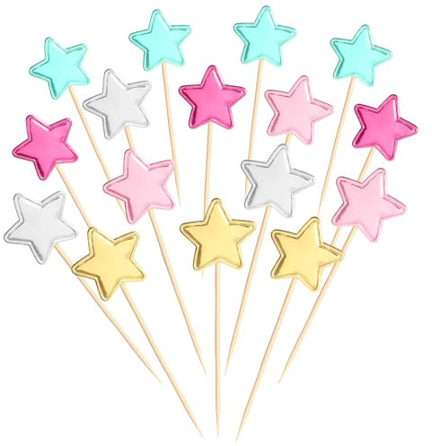 BOHUIZ 50 Stück Star Cupcake Toppers, Muffin Dekoration Glitzern PU Tortendeko, Gold Stern Kuchen Deko für Geburtstag, Hochzeit, Baby Dusche, Verlobung, Weihnachten, Party Kuchen Dekorationen (Bunt)
