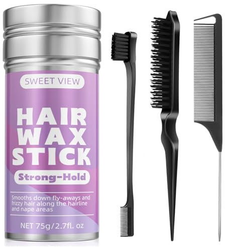 SWEET VIEW Bâton de cire pour cheveux et brosse à cheveux pour lisser les mèches rebelles, les frisottis, la queue de cheval lisse, le chignon, accessoires de coiffure pour les filles, les enfants.