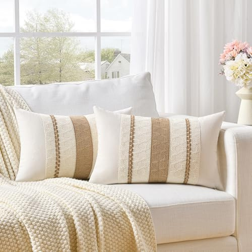 FDTERN 2er Set Boho Kissenbezug 30x50 Khaki,Dekorative Leinen Kissenbezüge Kissenhülle Dekokissenbezug Sofakissen Dekokissen Deko für Sofa Schlafzimmer Wohnzimmer