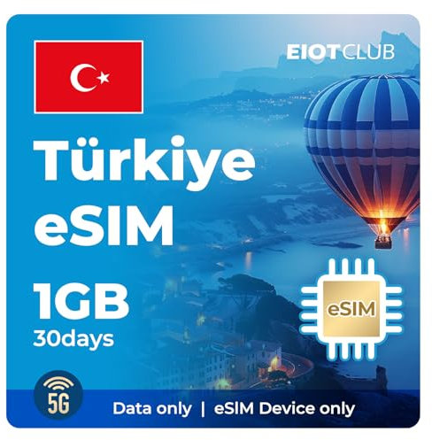 EIOTCLUB Turquía eSIM prepagada, 5 GB 30 días | Internet de alta velocidad 5G | Solo datos | Compatible con intercambio de puntos de acceso | Recargable