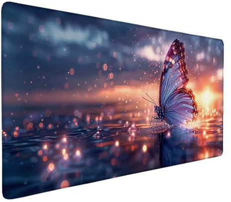 Tapis de Souris Gamer Bleu Tapis de Souris XXL 100 x 50 cm, Lavable Mouse Pad Papillon Mousepad Base en Caoutchouc Antidérapant Surface Bords Cousus Accessoires Gaming pour Jeux et Bureau -ly25056Q