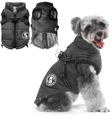 showyond Hundemantel mit Geschirr Winter Hundemantel für Kleine Hunde Hundejacke Leichtes An- und Ausziehen Warm und bequem Reflektierend Wasserdicht