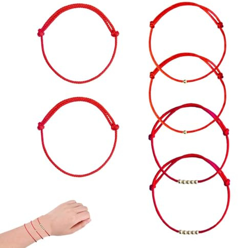 UZYXC 6 Braccialetti Filo Rosso del Destino, Amuleto Tibetano Regolabile per Coppie, Bracciale Protettivo Cabala, Portafortuna contro Energia Negativa