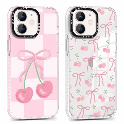 Foonary 2 Pack Cute Bow Cherry Print Phone Case for iPhone 11 6.1, Fashion Design Soft Slim Clear Case Shockproof TPU Bumper Protective Cover for Women Girls