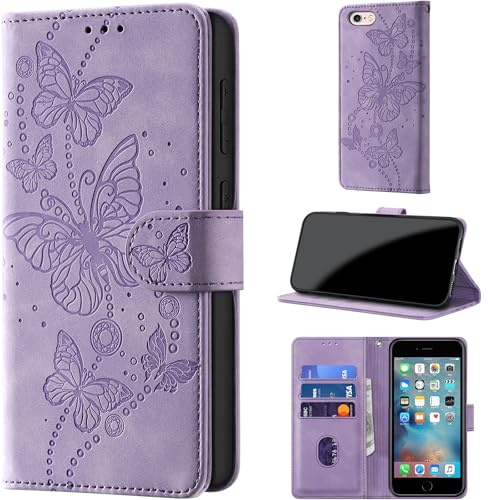 for iPhone 6 / 6S Wallet Case Flip, Purple | RFID Blocking, 3 Card Holder Stand, Shockproof TPU Shell, PU Leather Magnetic Closure