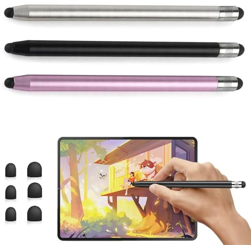 BAHME 3 Pcs lapiz para tablet, lápiz para tablet, Lápiz Táctil Universal, 2 en 1 Lápiz Capacitivo, para Tabletas, i-Pad, i-Phone, Galaxy, Android y Todos Los Smartphones, con 8 Puntas de Repuesto