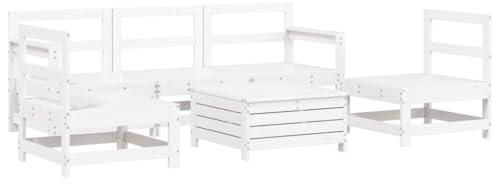 pokgdf Rustikale Garten Sitzgruppe aus Kiefernholz, 6-TLG. modulare Garten Sofagarnitur mit Latten Design als Lounge Set aus Massivholz Kiefer für Terrasse und Balkon in Weiß