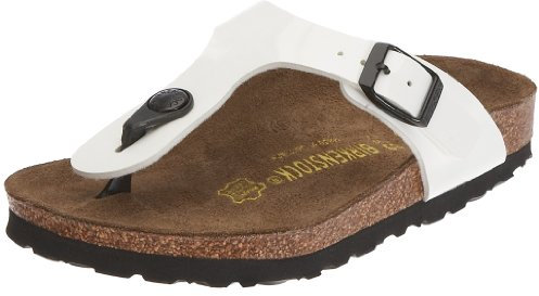 BIRKENSTOCK Gizeh 743473, Unisex - Kinder Sandalen/Zehentrenner aus Birko-Flor, Weiss (Weiss Lack), EU 30 (schmal)