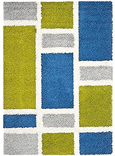SAFAVIEH Abstrakt Teppich für Wohnzimmer, Esszimmer, Schlafzimmer - Shag Collection, Kurzer Flor, Blau und Grün, 160 X 229 cm
