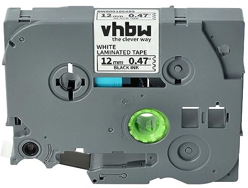 vhbw Schriftband-Kassette kompatibel mit Brother GL H105, 100, 200, H100 Etiketten-Drucker 8m x 12mm Schwarz auf Weiß