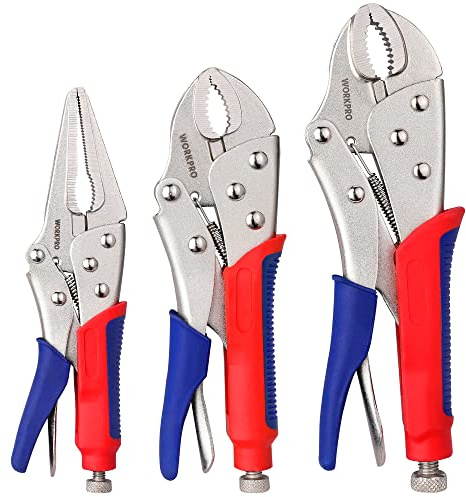 Workpro 3-piece Jaw Locking Pliers (10 Inch Curved Jaw, 7 Inch Curved Jaw, 6-1/2 Inch Straight Jaw)