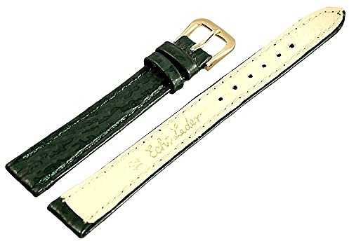 Excellanc -Uhrenarmband Ersatz Echt Leder Stegbreite 10-12 mm Dornschließe (Stegbreite: 12 mm, dunkelgrün)