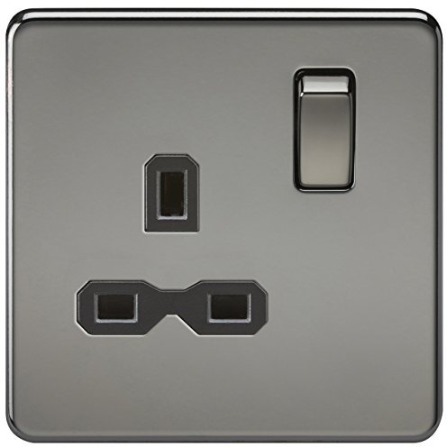 Knightsbridge SFR7000BN Screwless 13A 1G Dp Switched Socket-Black Nickel, 23 W, 230 V, 2