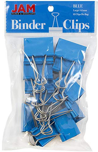 JAM PAPER Bunte Büroklammern - Groß - 41 mm - Blaue Binder Clips - 12/Packung