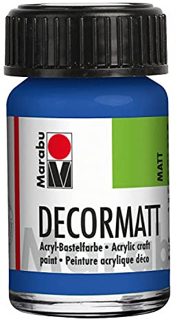 Marabu 14010039052 - Decormatt Acryl Mittelblau 052, 15 ml, samtmatte Acrylfarbe auf Wasserbasis, cremig und farbintensiv, speichelfest, wetterfest, zum freien Malen und Schablonieren