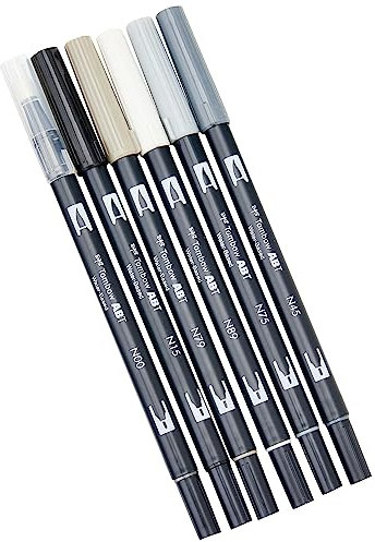 Tombow ABT Dual Brush Pen includes Blender Pen - Grey Colours (Pack of 6)