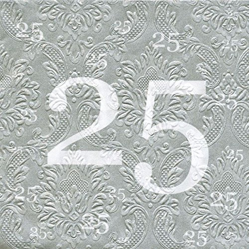 Servietten 25 Silberhochzeit mit Prägung 20 Stück, 2-lagig 33x33cm