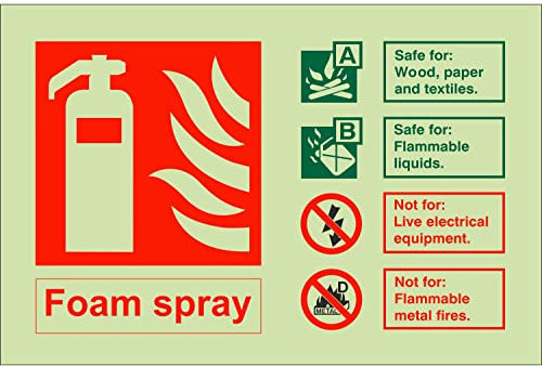 Glow In The Dark Foam Fire Extinguisher ID Sign 150mm x 100mm - Self Adhesive