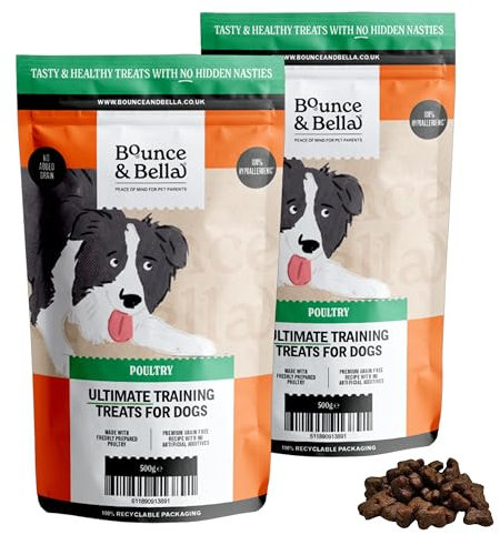 Bounce and Bella Grain Free Dog Treats - 800 Healthy Training Treats - 80% Fresh Poultry, 20% Potato & Sweet Potato - Hypoallergenic for Dogs with Sensitive Stomachs (2 pack)