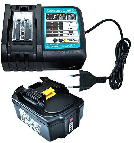 GOLEMON® 18V 5,0Ah BL1850B Akku + Ladegerät, Kompatibel mit Makita 14,4V~18V BL1875 BL1860 BL1850 BL1840 BL1830 BL1815 Akku und DC18RA DC18RC DC18RD DC18SF Ladegerät