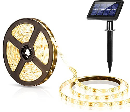 ELINKUME Solarenergie LED Streifen Licht 5M/16.4ft SMD2835 150LED Wasserdicht Flexibel Im Freien Seil-Licht Dekorative Beleuchtung für Garten, Balkon, Weihnachten, Hochzeit, Partei