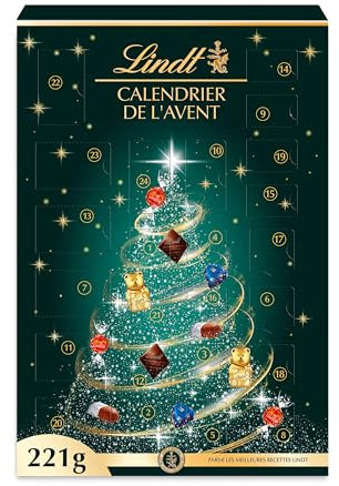 Lindt - Calendrier de l'Avent - Assortiment de Chocolats au Lait, Noirs et Blancs - Idéal pour Noël, 221g