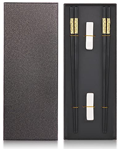 2 Paia di Bacchette di Alta qualità in Lega, Set Regalo di Bacchette Cinesi Giapponesi Drago Premium, Stile Classico Riutilizzabile