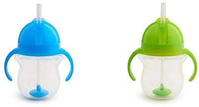 Munchkin Click Lock Tip and Sip Weighted Flexi Straw Trainer Cup (7 oz/207 ml, Blue) with (7 oz/207 ml, Green)