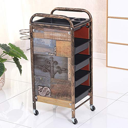 Salon SPA Golden Retro Friseurwagen Barbier Schönheit Veranstalter Lager Rollwagen Multifunktional Haar Färbung Tablett mit 4 ABS Schubladen Haartrockner Halter,D,5T