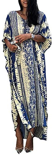 Orshoy Damen Strandkleid Maxi Kaftan Boho Strandponcho Lange Bikini Cover Ups Sommerkleid Maxikleid Lose Maxi Kimono Kaftan Nachtwäsche Sleepwear One Size