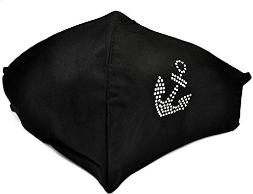 Euly Stoffmaske Mund-Nasen-Schutz Behelfsmasken waschbar wiederverwendbar Baumwolle Damen Herren Tröpchen Schutz Anti Staub resistent gegen Speichel Staubschutzmaske (Anker Schwarz)