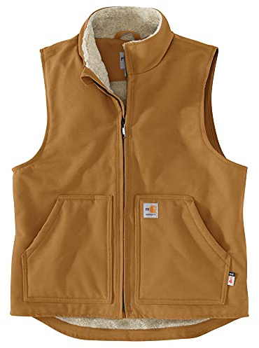 Carhartt mens Flame-resistant Sherpa-lined Flame Resistant Duck Sherpa Lined Vest, Carhartt Brown, X-Large US