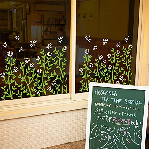 RAILONCH 2er Set Fenster-Aufkleber, Libelle Gras und Blume Fenstersticker, Wandtattoo Fensteraufkleber Wohnzimmer Schlafzimmer Badezimmer Balkon Fenster-Deko