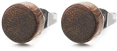 Herren Damen Braun Holz Kreis Ohrstecker Ohrringe, Edelstahl Minimalistischen