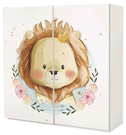 MyMaxxi | Klebefolie Möbel kompatibel mit IKEA Pax Schrank Schiebetüren | Motiv Kinder Löwe Tiere | Möbelfolie selbstklebend | Dekofolie Tattoo Aufkleber Folie für Schlafzimmer und Kinderzimmer