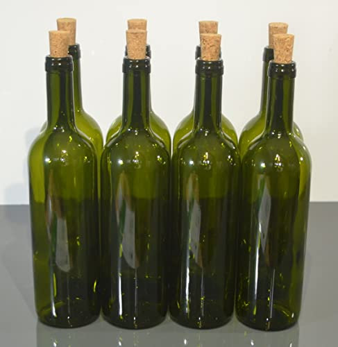 Lot de 24 bouteilles de vin vides en verre vert olive, avec bouchons, contenance de 750 ml