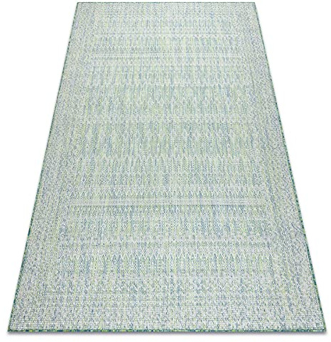 rugsx Teppich SISAL SION innen & außen, flach gewebt, für Zimmer, Küche, Terrasse und Balkon, aztekisch Diamanten Flach gewebt grün/blau/Ecru 160x220 cm