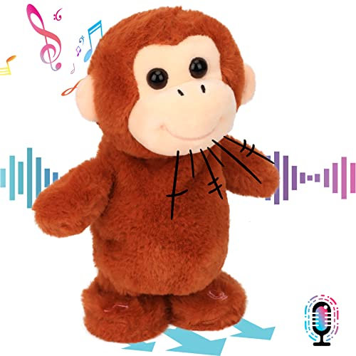 Hopearl Scimmia parlante che canta ripete quello che dici camminando, giocattolo interattivo elettrico animato che parla di peluche per bambini, marrone, 21,5 cm
