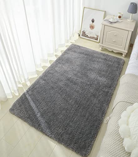 Warmfay Badezimmerteppich rutschfest 80x120CM, Weich Flauschig und Hochflor Badvorleger, Maschinenwaschbare Badematte, Absorbierende Badteppich für Badewanne, Dusche, Schlafzimmer, Badteppich Grau
