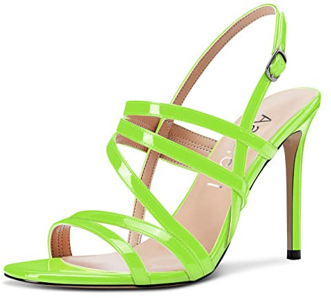 Aachcol Donna Sandali romani con cinturini romani Strapy Aperte sulla Punta Spillo Alto High Tacco Heel Slingback Cinturino alla Caviglia 10 CM Verde lime Verniciata 37 EU