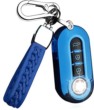 ontto Cover Guscio per Chiave Telecomando Auto Adatto per Fiat 500 500C 500L 500X Ducato Punto Bravo Panda Lancia Grande Stilo Linea Coprichiave in TPU Custodia Protezione con Portachiavi-Blu