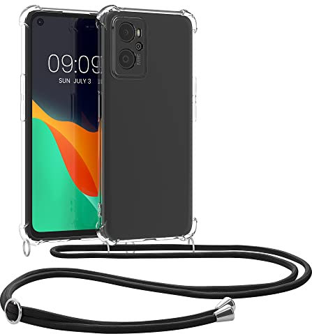 kwmobile Necklace Case kompatibel mit Oppo A76 / A96 Hülle - Silikon Cover mit Handykette - Band Handyhülle Transparent Schwarz