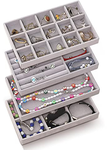 Bandejas para joyas FANGZHE organizador de joyas para guardar joyas, caja de almacenamiento, organizador para pendientes, collares y anillos, almacenamiento, soporte para pendientes, color gris