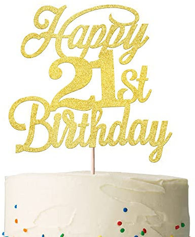 Xsstarmi 1 Pack Happy 21st B'Day Cake Topper Glitter 21 & Fabulous Cheers to 21 Years Old B'Day Cake Pick Celebrating 21st B'Day Anniversary Party Cake Decor Supplies Gold (UKXM118 Gold 21th)