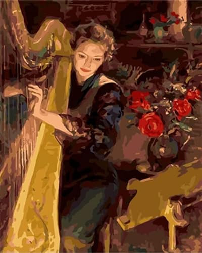 TOCAVE Malen nach Zahlen Ölgemälde nach Zahlen DIY Erwachsene Mädchen Hand Pain Kit Leinwand Ölgemälde Portrait Home Decoration Artwork 40x50cm